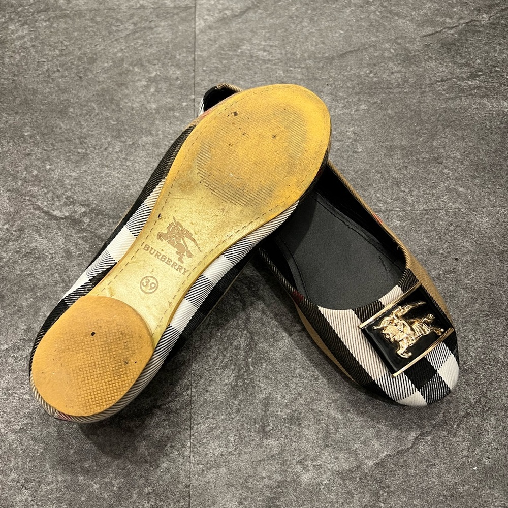 Burberry Tan Plaid & Black Plaid Logo Ballet Flats - Picture 6 of 11